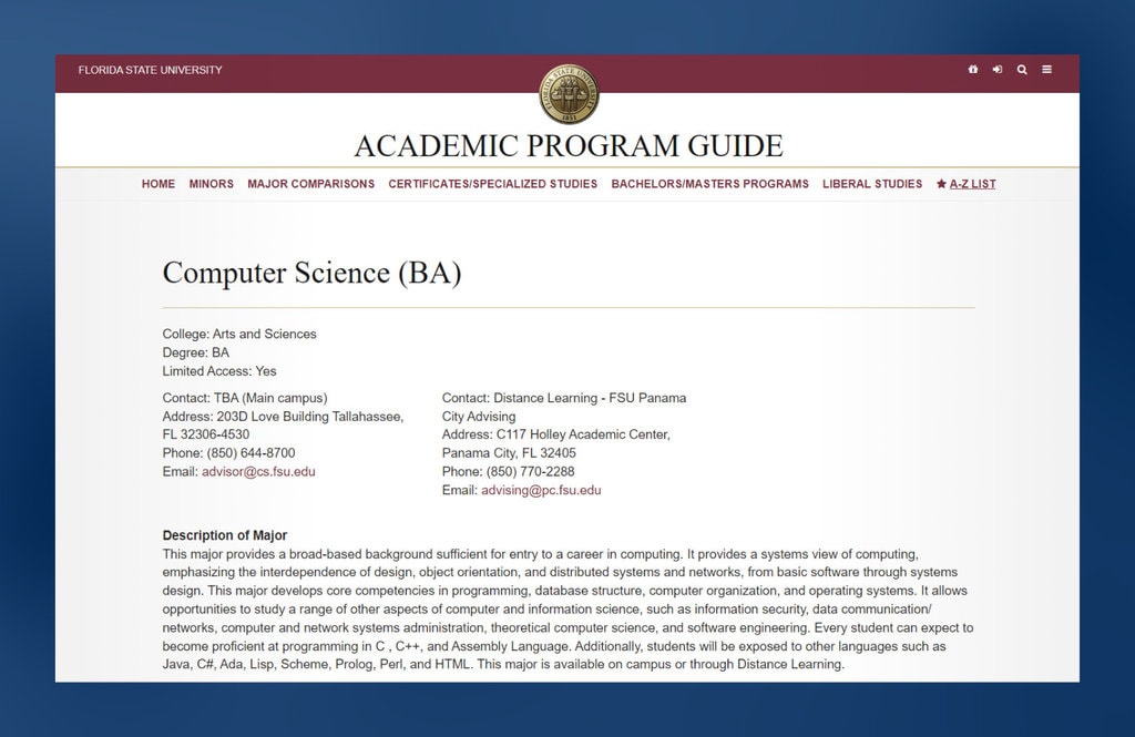 BA in Computer Science curriculum