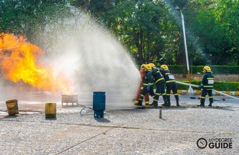 firefighters training to extinguish the fire