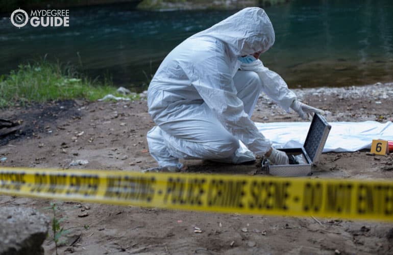 forensic expert checking the crime scene