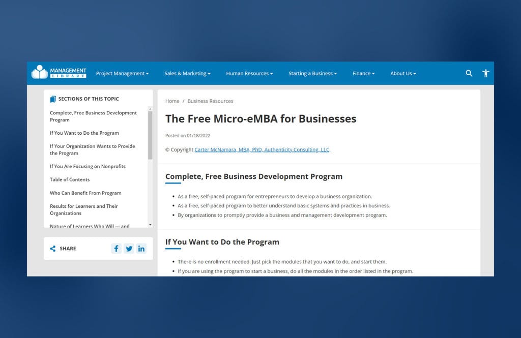 Free Management Library eMBA Courses