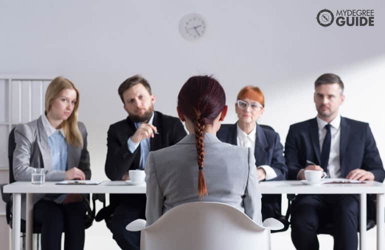 woman sitting at a job interview