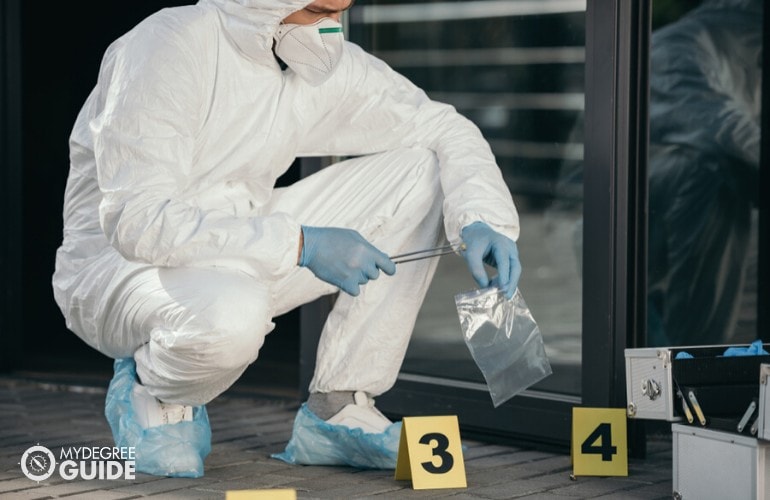Forensic scientist collecting evidences in a crime scene
